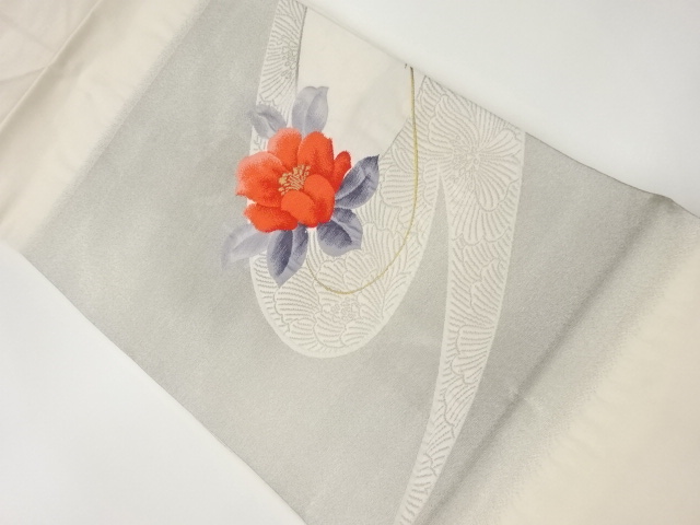 リサイクル　曲線に花模様織出し名古屋帯